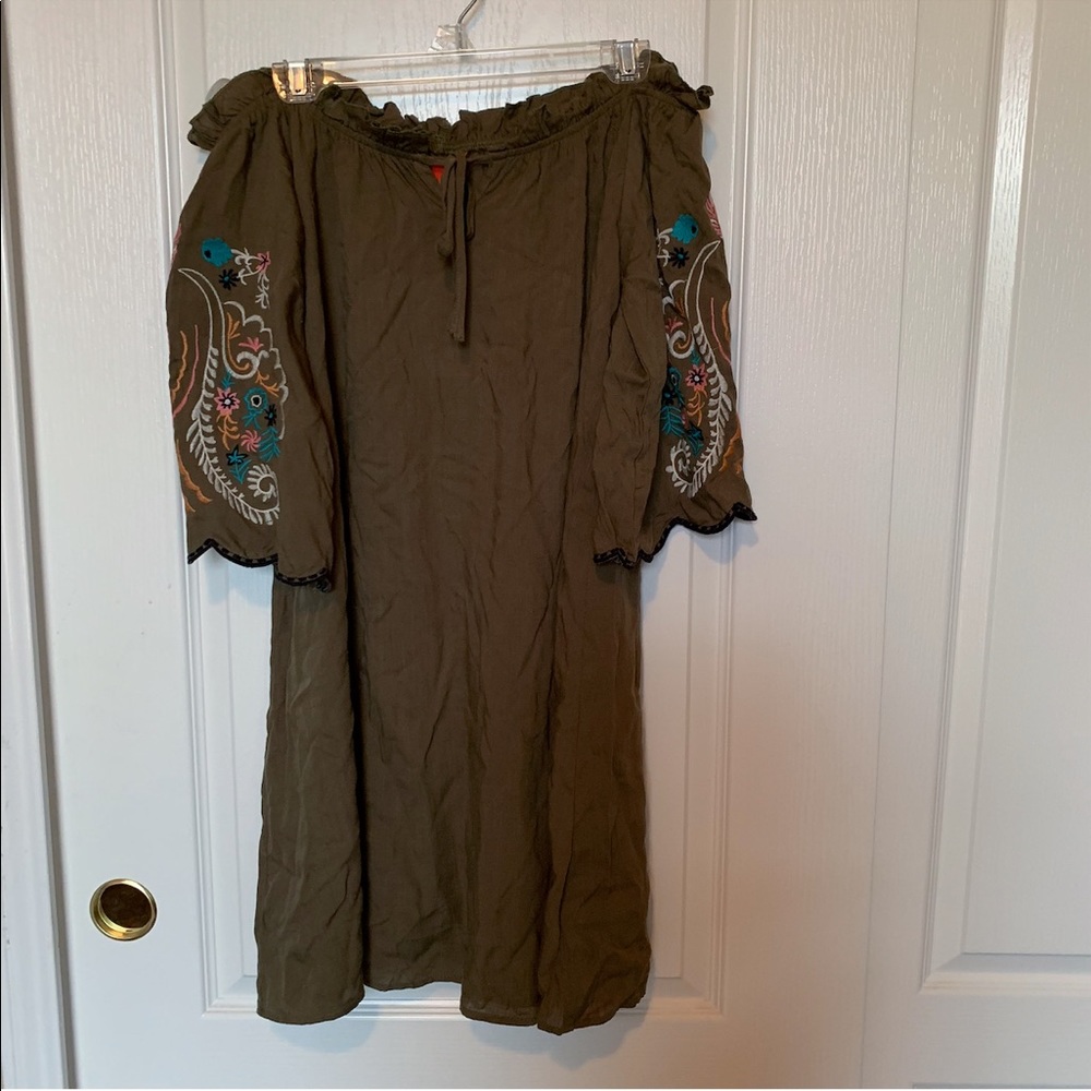 *NWT* Olive Green Strapless Embroidered Dress